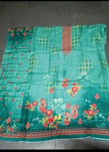 Beautiful Teal Floral Print Dress Material