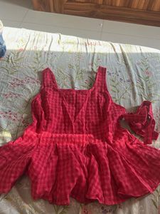 Chic Pink Gingham Peplum Top