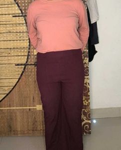 Burgundy Wide Leg Trousers