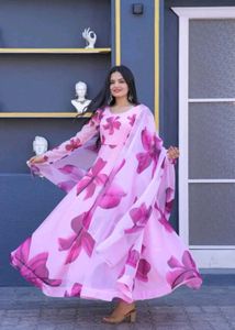 Elegant Floral Print Anarkali Gown