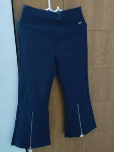 Flared Navy Blue Pants with Zippers