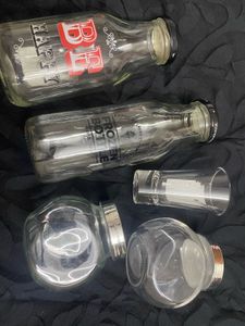 Assorted Glass Bottles & Jar Set