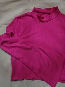 Savana Hot Pink Ribbed Mock Neck Crop Top