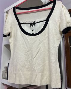 Chic Cream & Black Trim Top