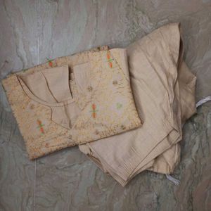 Beige Kurta Salwaar with Embroidery