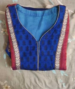 Blue Kurta with Maroon Embellishment