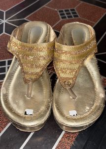 Sparkling Gold Wedge Flip-Flops
