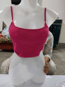 PrettyLittleThing  Pink Ribbed Cami Crop Top