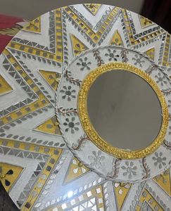 Big Mirror Golden N White Lippan Artwork