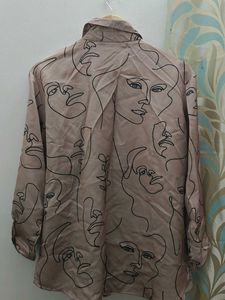 Unique Face Print Button-Up Shirt