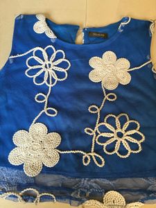 Blue Floral Crochet Sleeveless Top