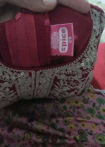 Elegant Red Embroidered Girls' Outfit