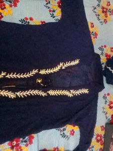 Navy Embroidered Sleeveless Dress With Shirak