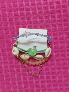 H and M Boho Beaded Shell Bracelets Total 6