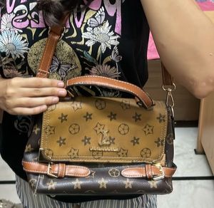 Brown &amp; Tan Patterned Satchel