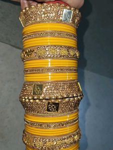 Yellow &amp; Gold Designer Bangles Set