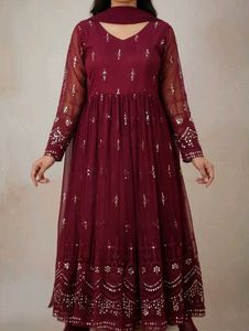 Maroon Embroidered Anarkali Suit