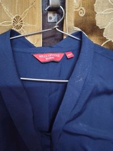 Elegant Navy Blue Tie-Neck Top