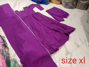 Elegant Purple Gown with White Trim 3pc