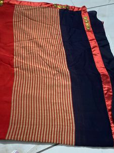 Red &amp; Beige Striped Saree