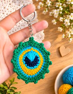 Handmade Crochet Peacock Feather Keychain