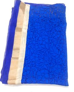 Dupatta velvet flower designer piece colour blue