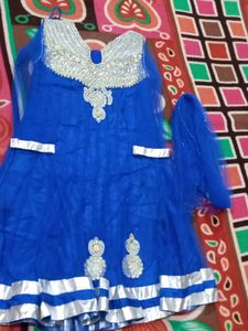 Elegant Blue Sequin Anarkali Dress with Dupatta