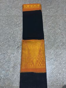 Gadwal Elegant Black &amp; Orange Saree