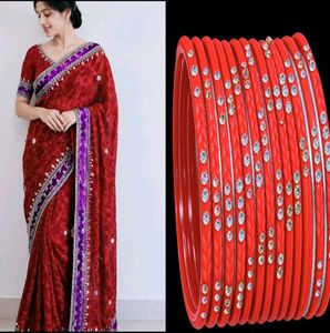Set of Red Embellished Bangles and re