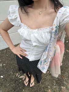 White Puff Sleeve Square Neck Top