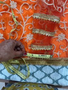 Orange And Golden Kurti And Skirt Set Without Dupatta