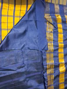 Yellow &amp; Blue Checkered Saree