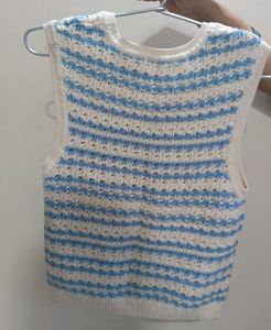 Blue &amp; White Striped Knitted Sweater Vest