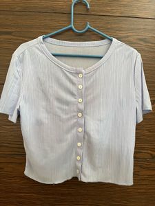 lavender Striped Button-Up Top