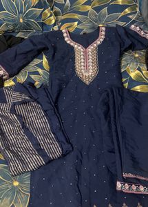 Navy Blue Embroidered Kurta Set