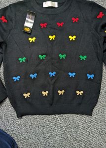 Black Embroided Woolen Top For Women