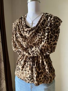 Chic Leopard Print Cowl Neck Top