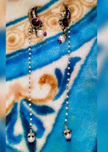 Pearl Chain Earring Eith Peacock Ring 💍💗