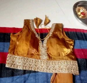 Elegant Purple &amp; Gold Saree with stitched blouse