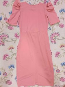 Pink Puff Sleeve Cutout Dress