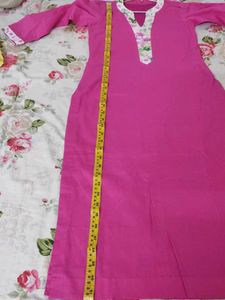New unused Pink Kurta with Floral Neckline