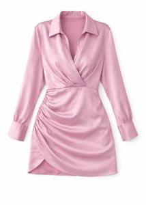 Zara Pink Satin Ruched Wrap Dress