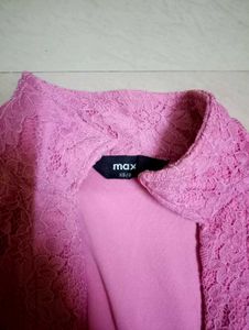 Pink Lace Open Front Shirt