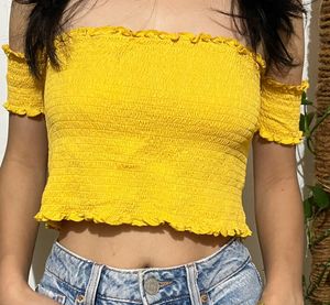 Yellow Smocked Off-Shoulder Top