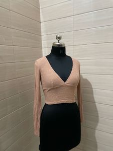 forever 21  Tan Ribbed Long Sleeve Crop Top