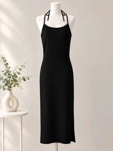 Backless Black Halter Neck Midi Dress