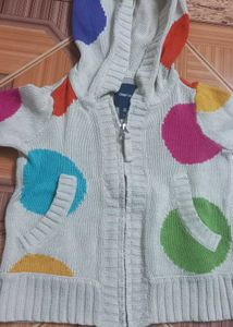 Cream Colour Multi Color Doted Woolen Jacket