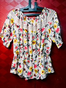 Cute Floral Print Peplum Top