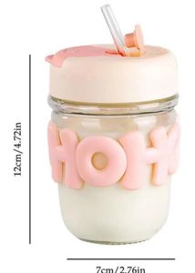 New Cute Glass Tumbler with Pink Lid