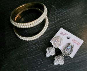 Set White Moti Necklace,Earrings,Bangles